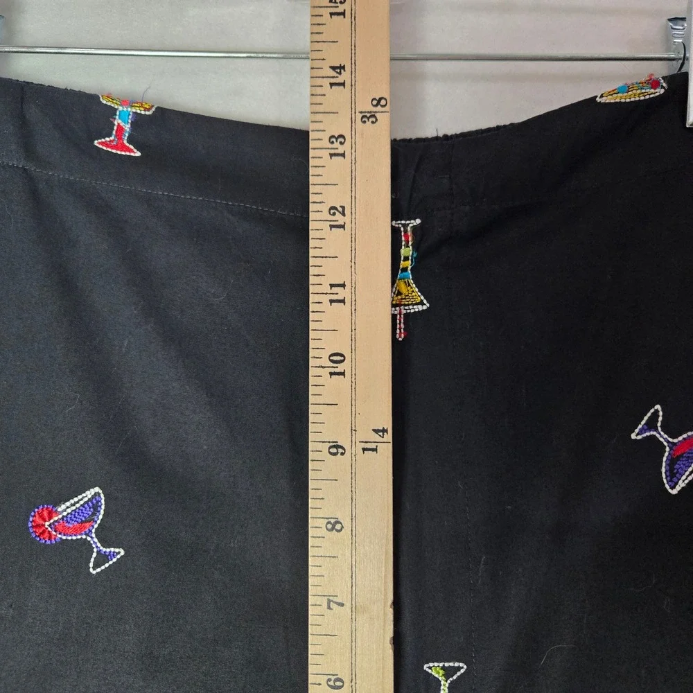 ELCC XL Size 14 Black Crop Pants Embroidered Martini Margarita Cocktail  #1337
